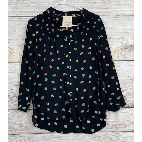 Conversations Anthropologie 13 of 52 Dot Print Button Down Shirt Women's 2 Black - Picture 1 of 10